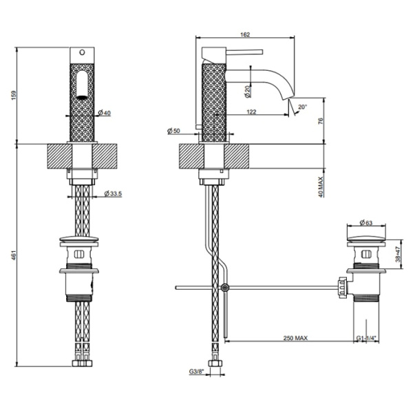 Смеситель для раковины Gessi 316 54101#707 черный матовый