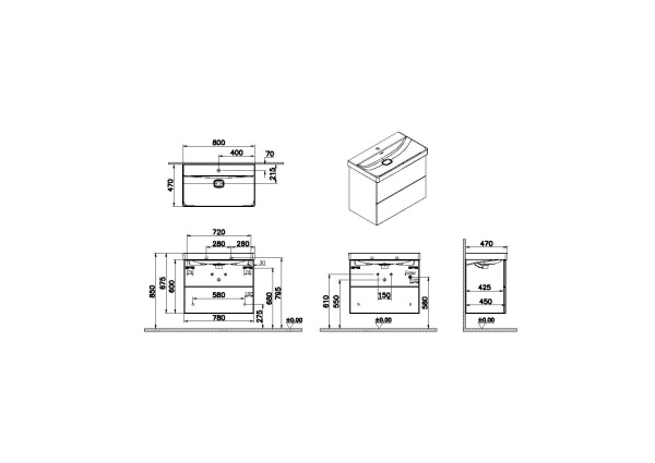 Тумба с раковиной Vitra Metropole Pure 80 67332 белая глянцевая