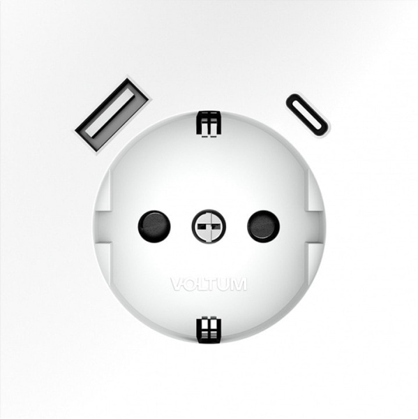 Розетка с заземлением и со шторкой и 2хUSB type A и C без рамки Voltum S70 VLS040502