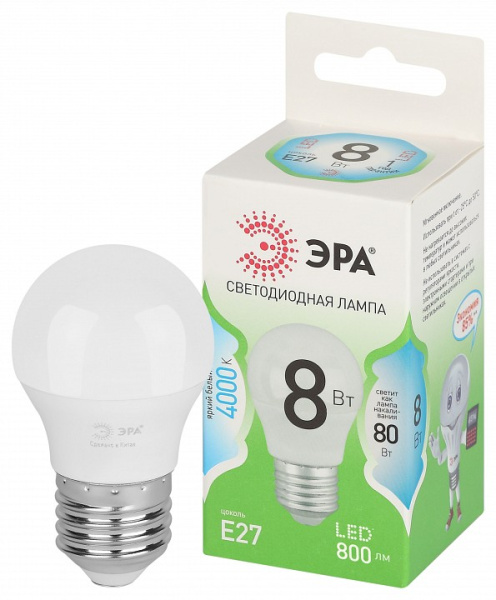 Лампа светодиодная Эра Green Line E27 8Вт 4000K LED P45-8W-840-E27 GL