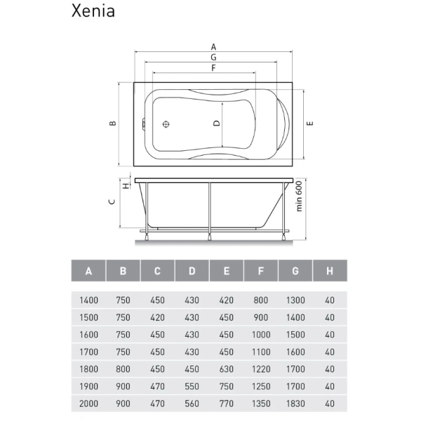 Акриловая ванна 180x80 см Relisan Xenia GL000000551
