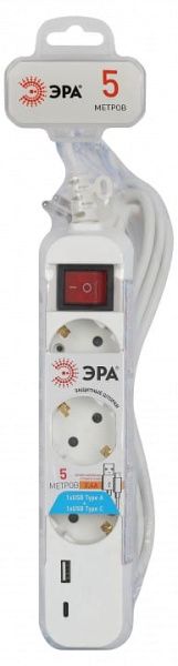 Удлинитель с выключателем Эра  UB-3es-5m-USB