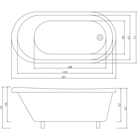 Акриловая ванна Ceruttispa Classic CT9667 157x77 см, отдельностоящая, белый