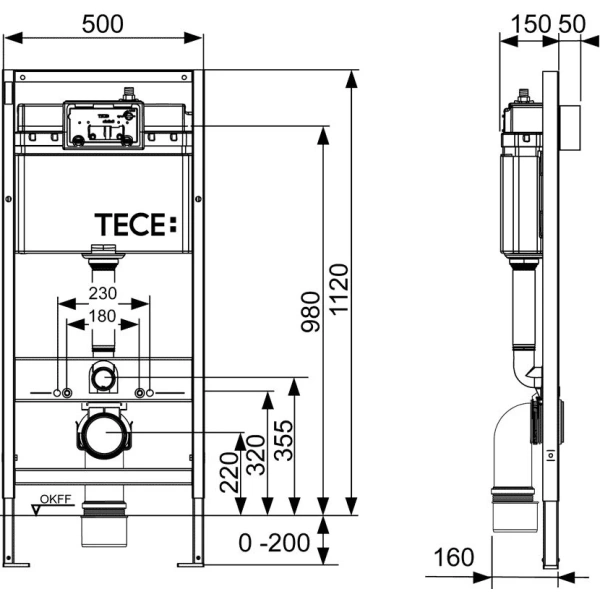 Инсталляция для унитаза Tece TECEnow K440403 с кнопкой смыва, черный глянец