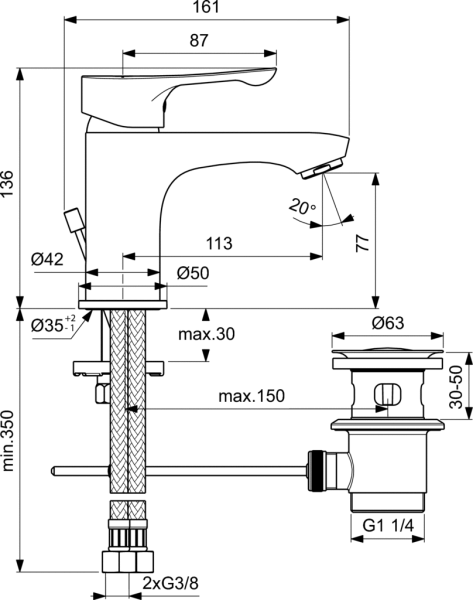 Смеситель для раковины Ideal Standard Dot 2.0 BC320AA