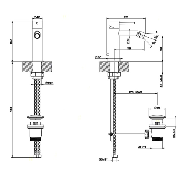 Смеситель для биде Gessi 316 54007#239 нержавейка