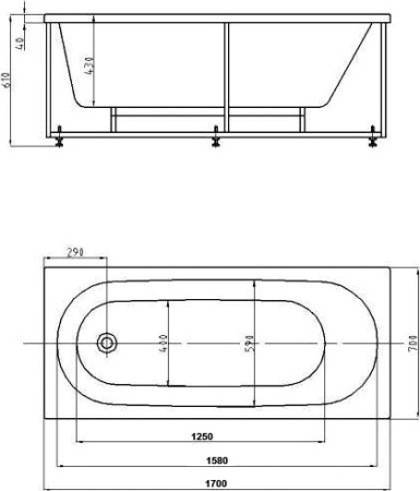 Акриловая ванна Aquatek Оберон 170x70 см OBR170-0000027, белый