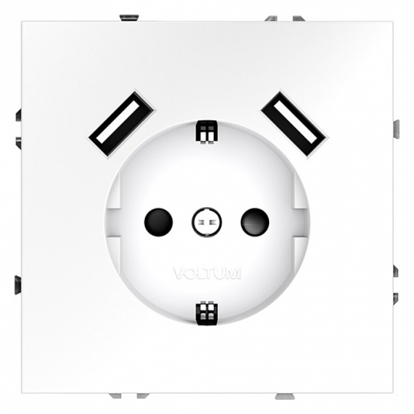 Розетка с заземлением и со шторкой и 2хUSB type A, без рамки Voltum S70 VLS040402