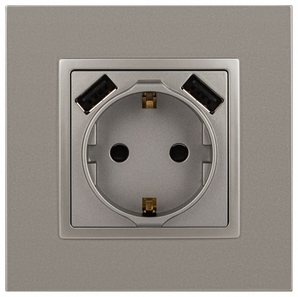 Розетка с заземлением и со шторкой и 2хUSB, без рамки Эра Эра Elegance 14-4109-16