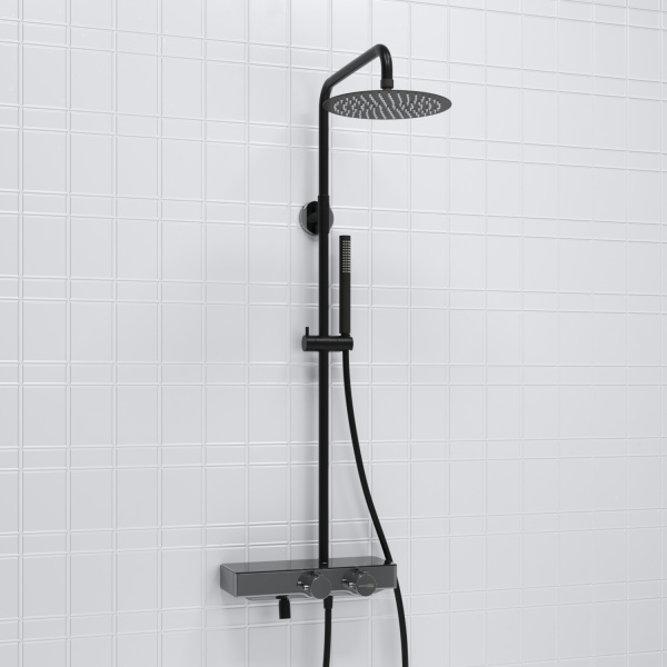 Душевая стойка WasserKRAFT A114.258.217.CB Thermo черный матовый/хром