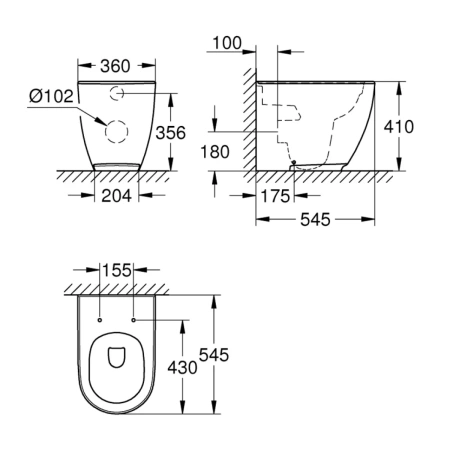 Приставной безободковый унитаз Grohe Essence Ceramic 3957300H