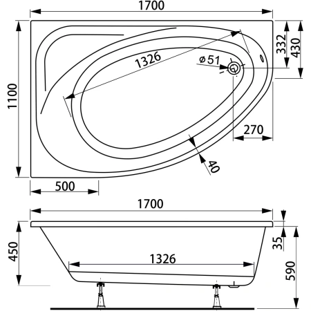 Акриловая ванна 170x110 см L Vagnerplast Hapi VPBA170HAP3LX-04