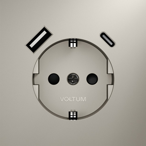 Розетка с заземлением и со шторкой и 2хUSB type A и C без рамки Voltum S70 VLS040503