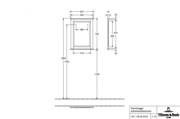 Зеркало Villeroy&Boch Hommage 856500MT белый матовый