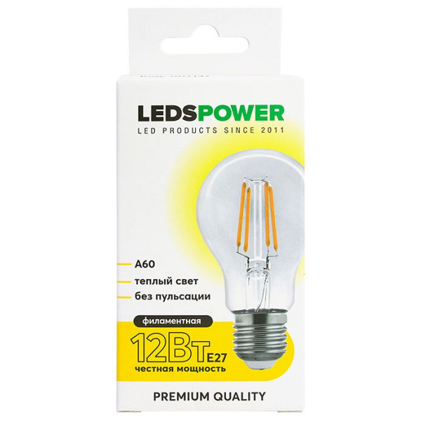 Лампа светодиодная LEDS POWER A60 E27 12Вт 3000K 007137