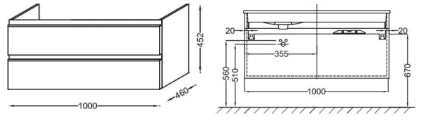 Тумба под раковину 100 см Jacob Delafon Vox EB2026-RA-M43 матовый аквамарин