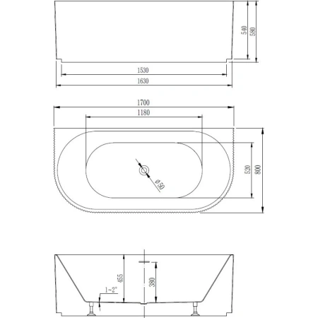 Акриловая ванна Vincea VBT-427-1700 170x80 см, белый