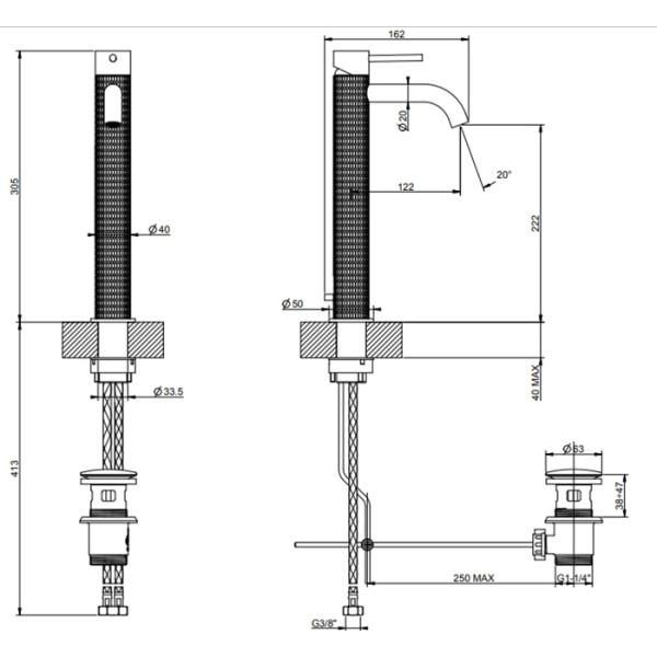 Смеситель для раковины Gessi 316 54204#707 черный матовый
