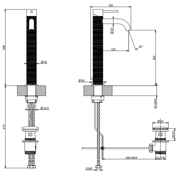 Смеситель для раковины Gessi 316 54304#707 черный матовый