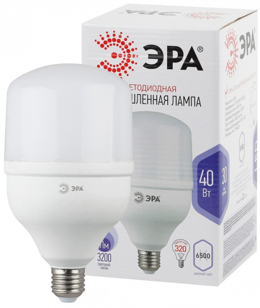 Лампа светодиодная Эра Стандарт E27 40Вт 6500K LED POWER T120-40W-6500-E27