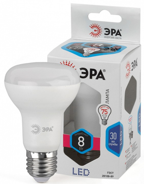 Лампа светодиодная Эра Стандарт E27 8Вт 4000K LED R63-8W-840-E27