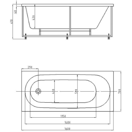 Акриловая ванна Aquatek Оберон 160x70 см OBR160-0000041, белый