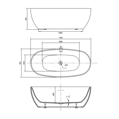 Акриловая ванна Vincea 186x88 VBT-405-1860