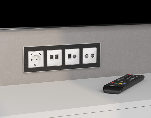 Накладка для ТВ-розетки и RJ-11 или RJ-45 Ambrella Volt ALFA AP1325