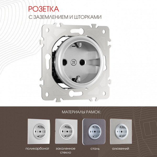 Розетка с заземлением и со шторкой без рамки Arte Milano am-202 202.40-1.silver