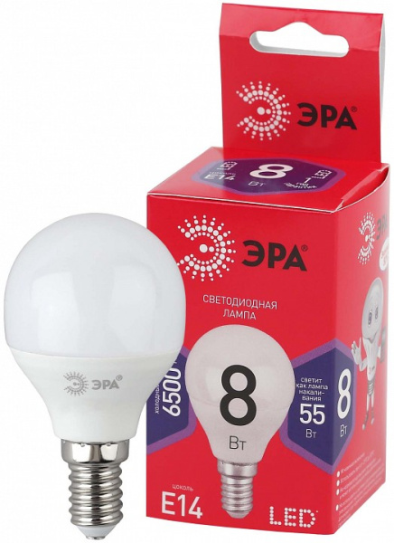 Лампа светодиодная Эра  E14 8Вт 6500K LED P45-8W-865-E14 R