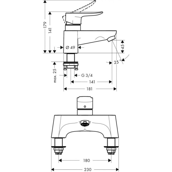 Смеситель для ванны hansgrohe Metris 31423000