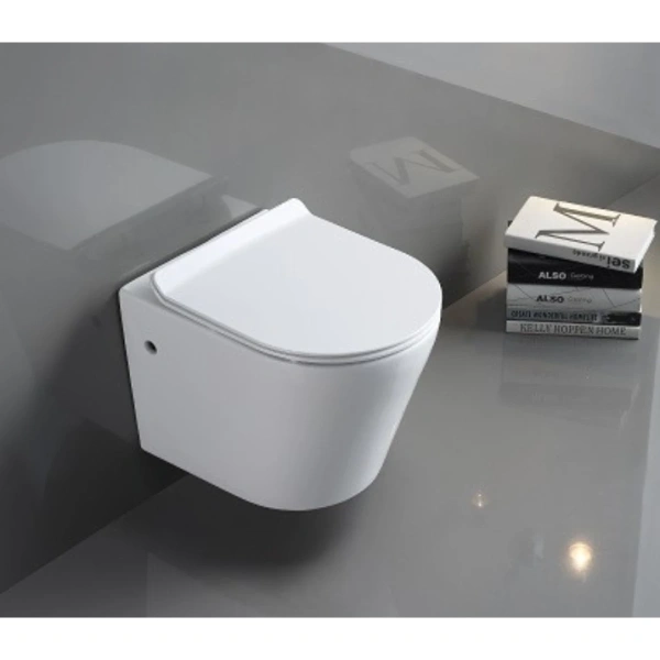 Унитаз подвесной CeramaLux B2330 безободковый, с сиденьем микролифт, белый