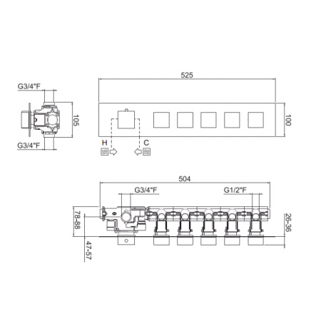 Смеситель для душа Carimali ilQuadro 21050EST/O-CR