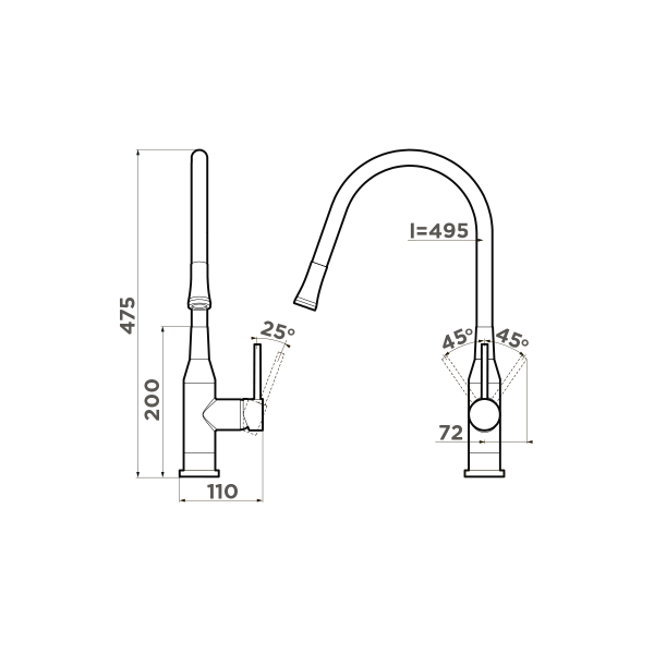 Смеситель для кухни Omoikiri Yatomi-BN-R 4994248 нержавеющая сталь