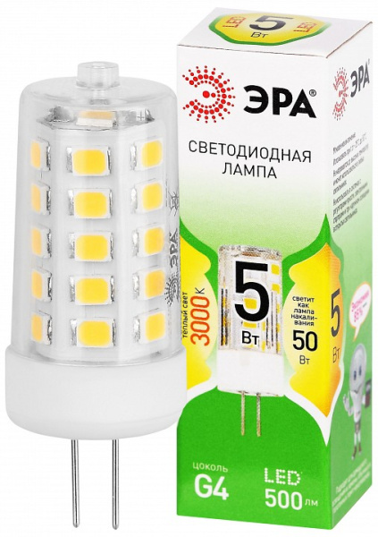 Лампа светодиодная Эра Green Line G4 5Вт 3000K LED G4-JC-5W-830-12V GL