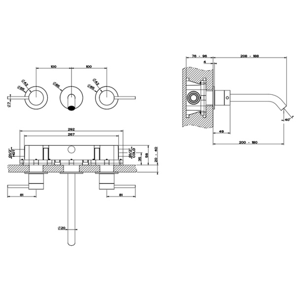 Смеситель для раковины Gessi 316 54094#707 черный матовый