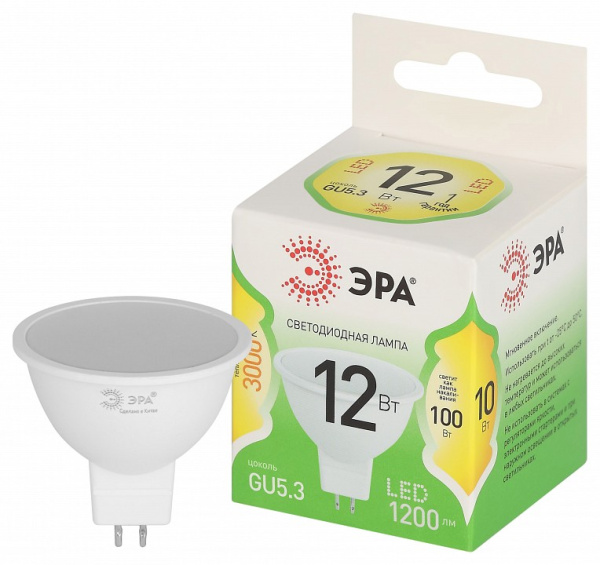 Лампа светодиодная Эра Green Line GU5.3 12Вт 3000K LED MR16-12W-830-GU5.3 GL