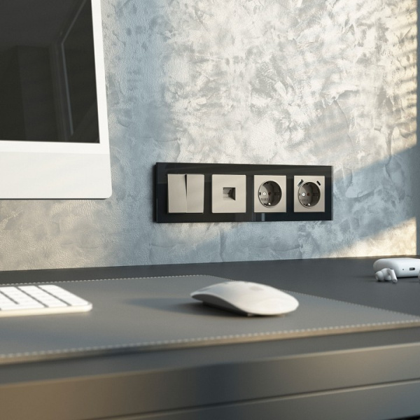 Розетка с заземлением и со шторкой и 2хUSB type A и C, без рамки Werkel дымчатый W1271704