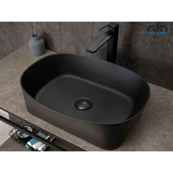 Раковина-чаша GID N9028bg 53x36 см, накладная, черный графит