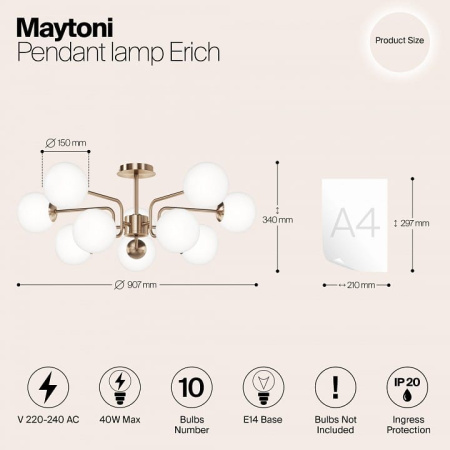 Люстра на штанге Maytoni Эрих MOD221PL-10G