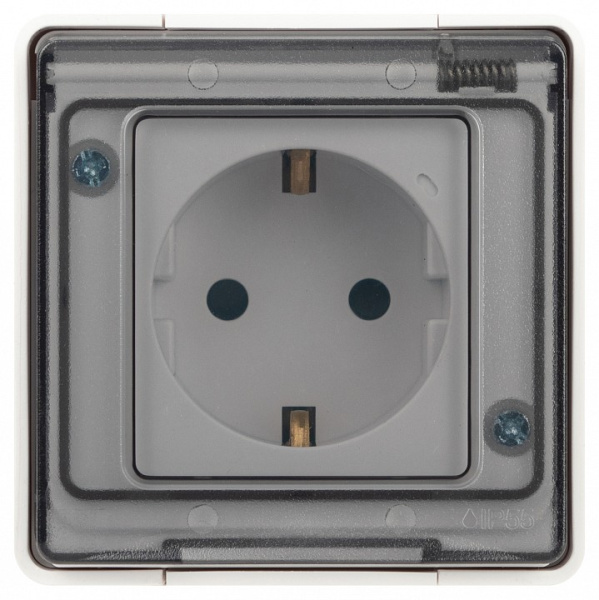 Розетка с заземлением и со шторкой, с крышкой Эра Эра Эксперт 11-2502-01