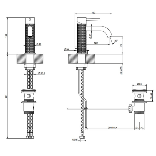 Смеситель для раковины Gessi 316 54201#707 черный матовый