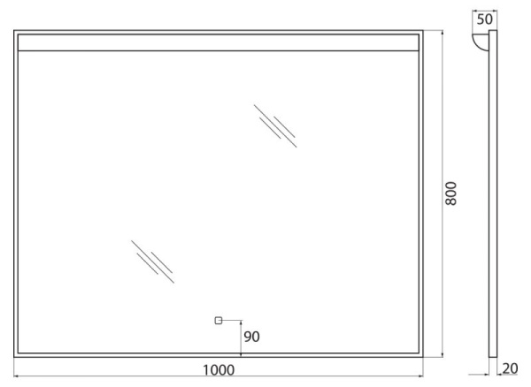 Зеркало BelBagno SPC-UNO-1000-800-TCH 100x80 с подсветкой и сенсорным выключателем