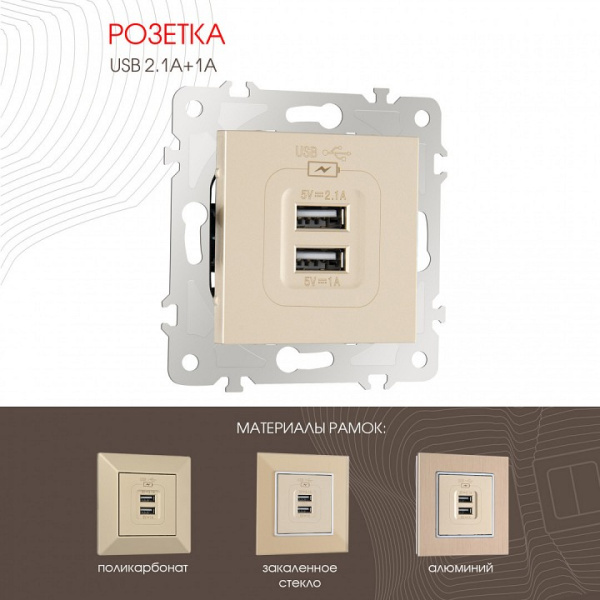Розетка USB без рамки Arte Milano am-203 203.46-1.shampan