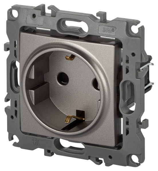 Розетка с заземлением и со шторкой, без рамки Эра Эра 12 12-2102-16
