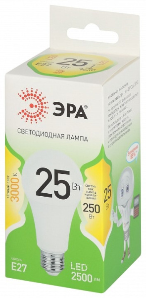 Лампа светодиодная Эра Green Line E27 25Вт 3000K LED A60-25W-830-E27 GL