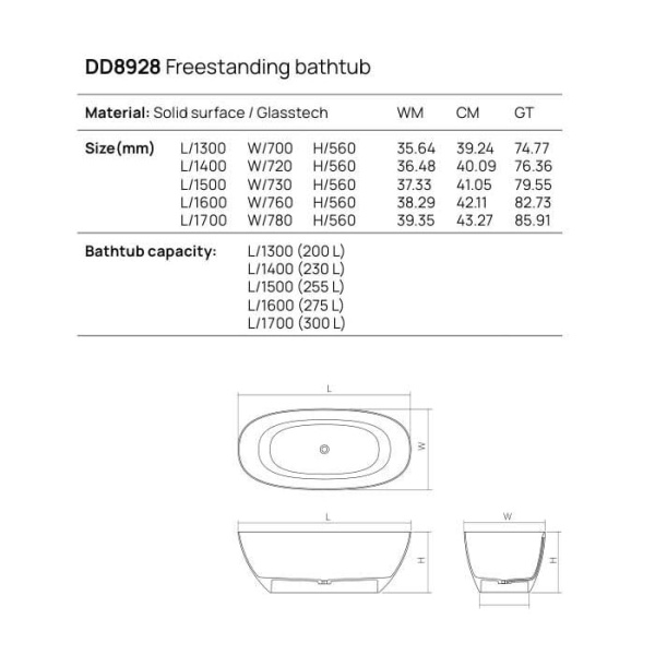 Отдельностоящая ванна Dea Design Edge 140x72x56 DD8928 1400 18 белый