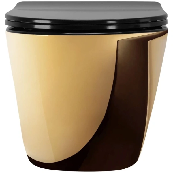 Унитаз подвесной Rea Carlo Mini REA-C8990 безободковый, с сиденьем микролифт, золотой/черный глянец