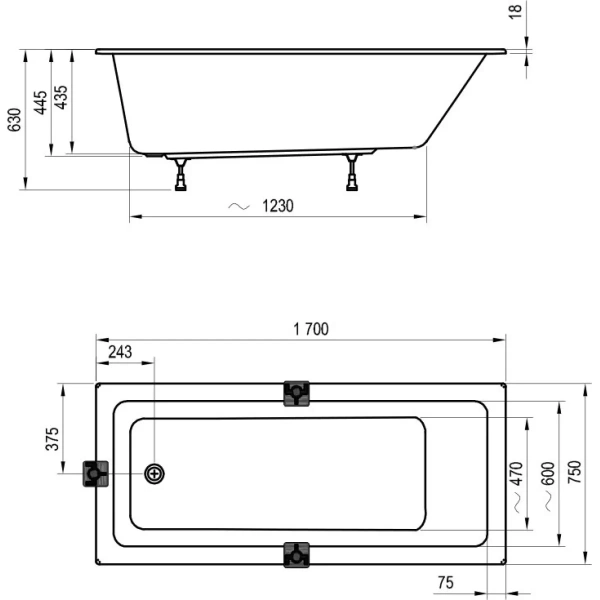 Акриловая ванна 170x75 см Ravak 10° Slim CA71300000