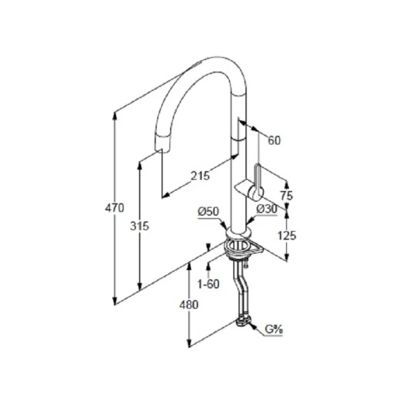 Смеситель для кухни Kludi Area 55803N575 брашированный никель